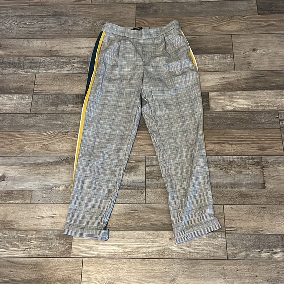 Zara Black & White Check Trouser Pants with Green and Yellow Stripe - Picture 4 of 9